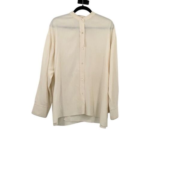 Helmut Lang Cream Long Sleeve Back Overlap Tunic Button Down Shirt Size Large - Picture 3 of 8